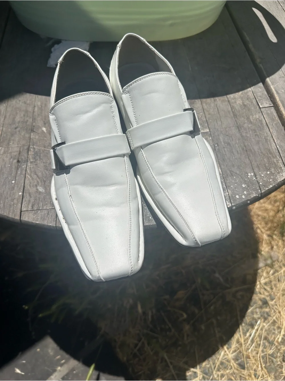 Men's White Slip-On Dress Loafers with Metal Accent